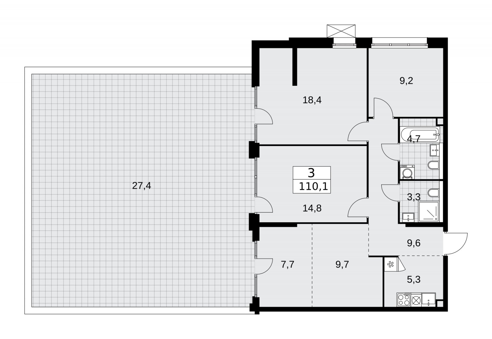 3-комнатная квартира (евро) с частичной отделкой, 110.1 м2, 2 этаж, сдача 2 квартал 2026 г., ЖК Деснаречье, корпус 4.6 - объявление 2264599 - фото №1