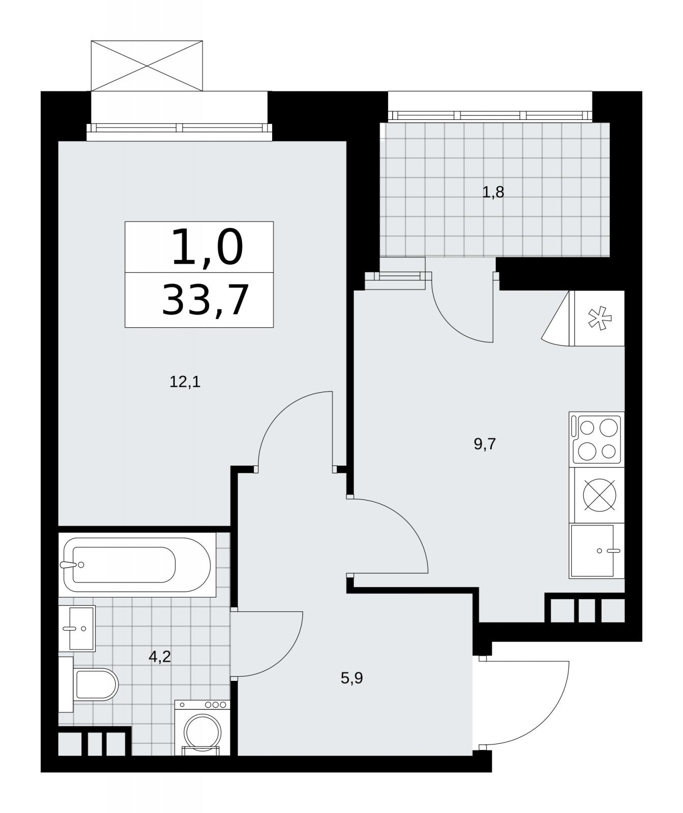 1-комнатная квартира без отделки, 33.7 м2, 7 этаж, сдача 4 квартал 2025 г., ЖК Бунинские кварталы, корпус 6.5 - объявление 2252789 - фото №1
