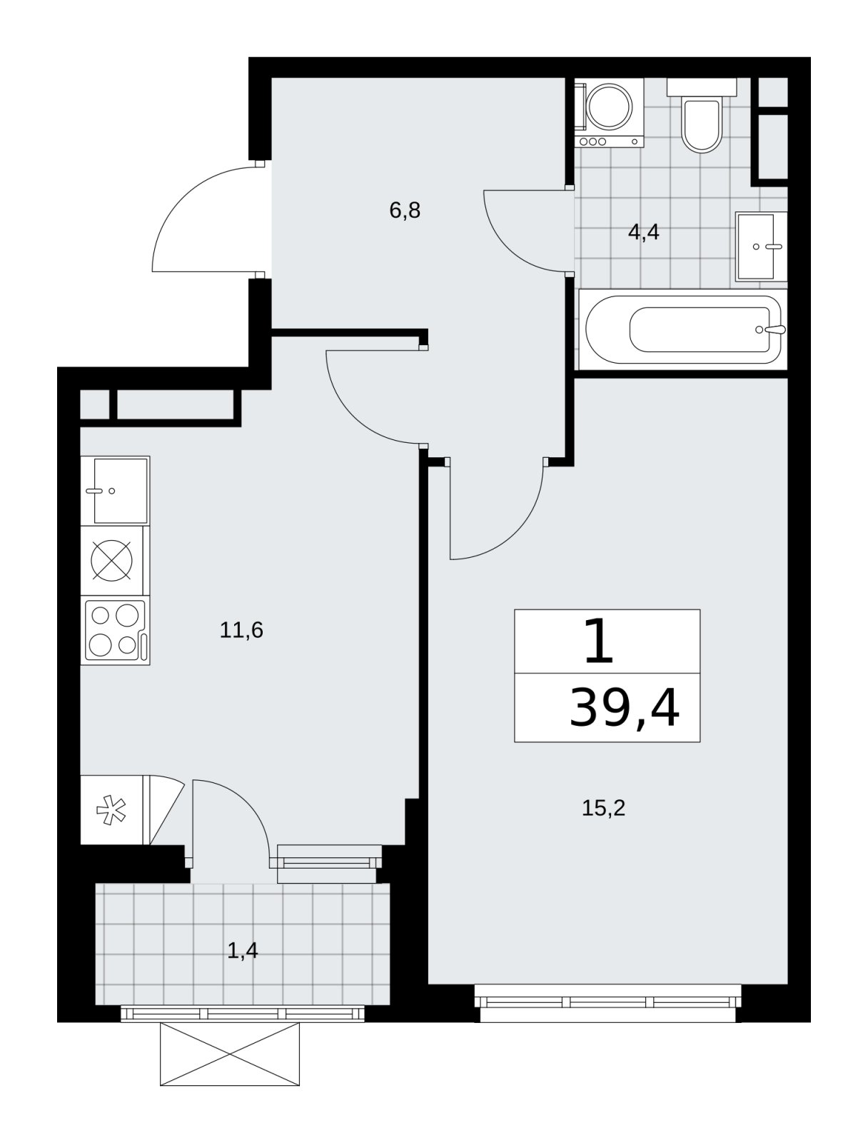 1-комнатная квартира без отделки, 39.4 м2, 9 этаж, сдача 1 квартал 2026 г., ЖК Прокшино, корпус 11.2.2 - объявление 2270109 - фото №1