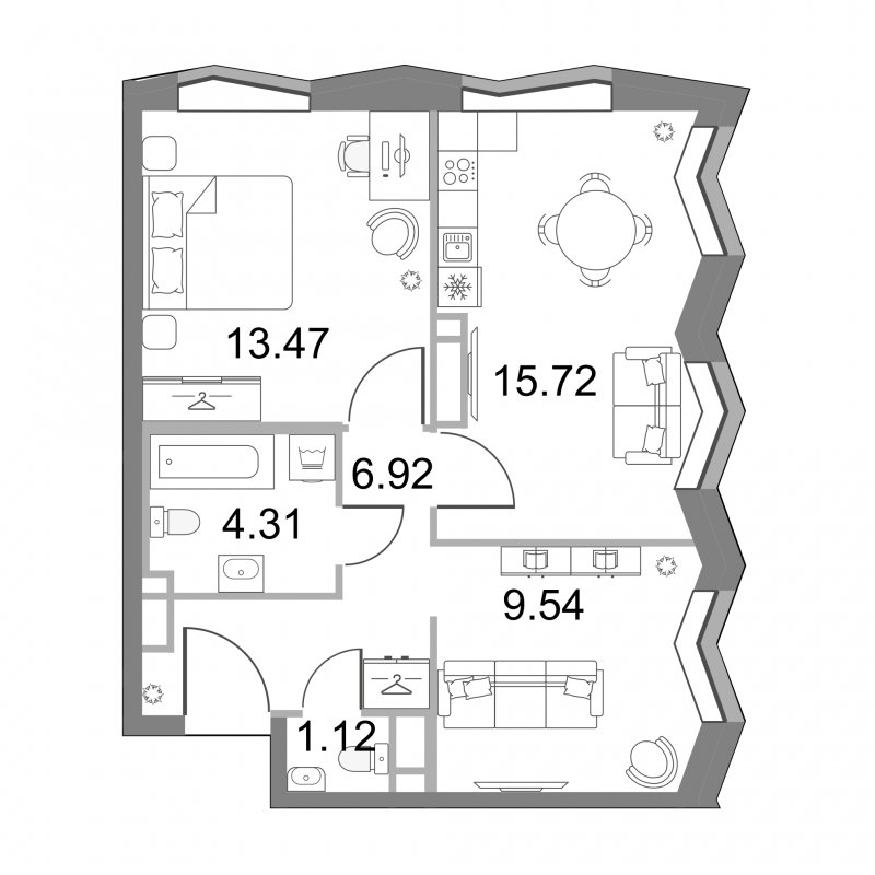 2-комнатная квартира без отделки, 51.5 м2, 7 этаж, сдача 4 квартал 2023 г., ЖК ЗИЛАРТ, корпус 14 - объявление 1947935 - фото №1