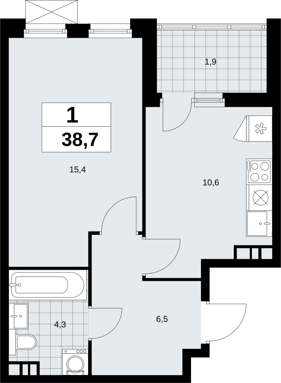 1-комнатная квартира без отделки, 38.7 м2, 7 этаж, сдача 4 квартал 2026 г., ЖК Скандинавия, корпус 2.18.1.3 - объявление 2350792 - фото №1