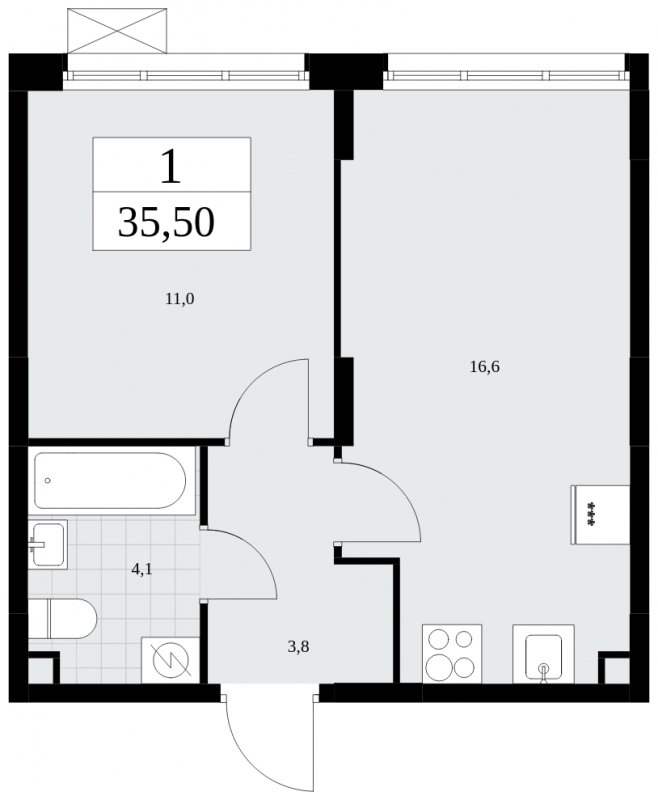 1-комнатная квартира без отделки, 35.5 м2, 2 этаж, сдача 1 квартал 2025 г., ЖК Дзен-кварталы, корпус 1.4 - объявление 1962305 - фото №1