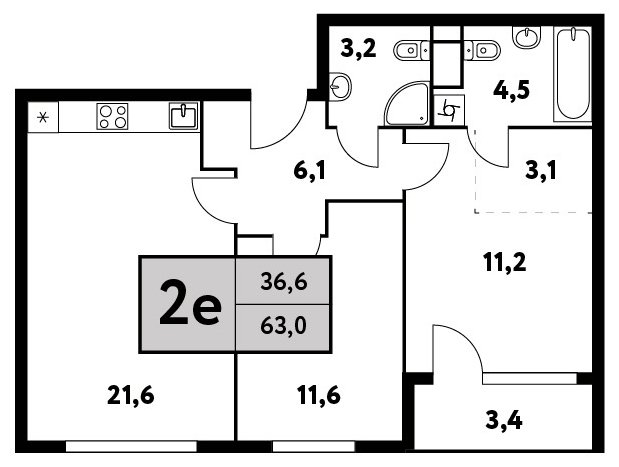 2-комнатная квартира 63 м2, 14 этаж, сдача 4 квартал 2023 г., ЖК Фестиваль Парк - 2, корпус 25 - объявление 1697797 - фото №1