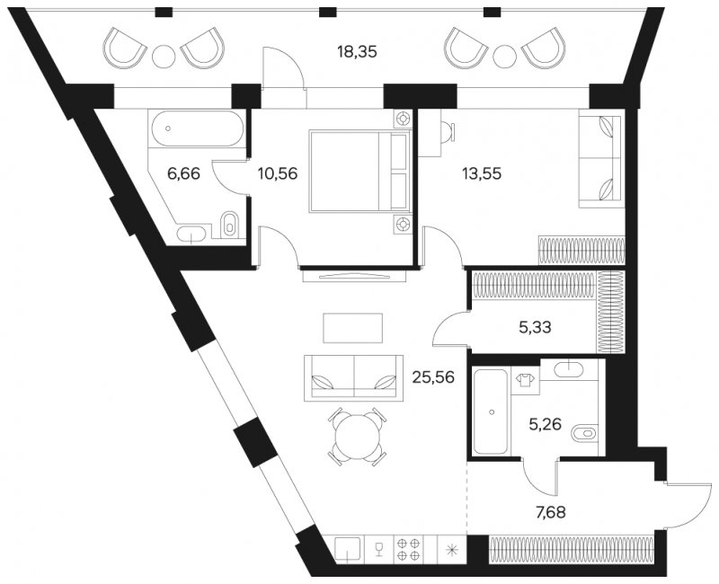 2-комнатная квартира без отделки, 84.14 м2, 2 этаж, сдача 4 квартал 2024 г., ЖК FØRST, корпус 2 - объявление 1943034 - фото №1