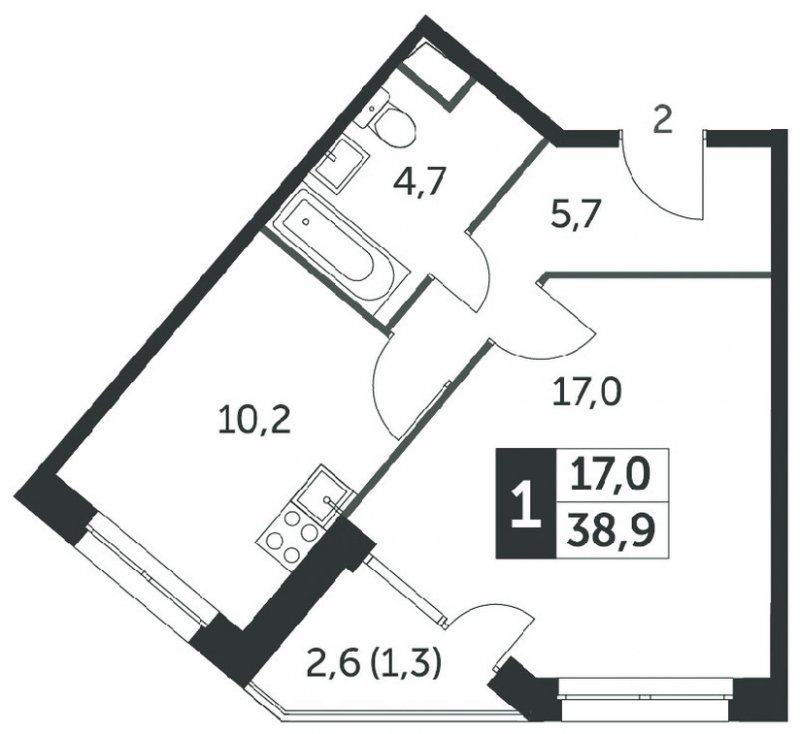 1-комнатная квартира без отделки, 37.9 м2, 2 этаж, сдача 4 квартал 2023 г., ЖК Датский квартал, корпус 2 - объявление 2207754 - фото №1