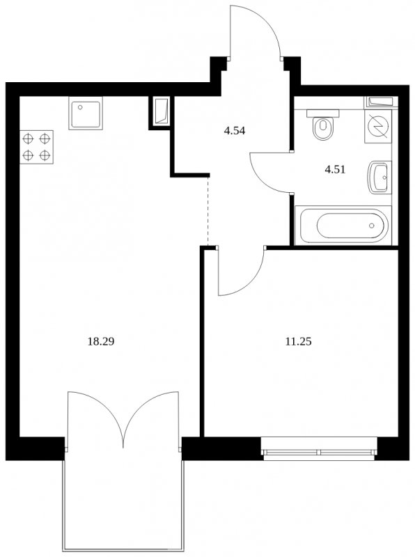 1-комнатная квартира с полной отделкой, 38.59 м2, 12 этаж, сдача 1 квартал 2024 г., ЖК Green Park, корпус 8 - объявление 1679556 - фото №1