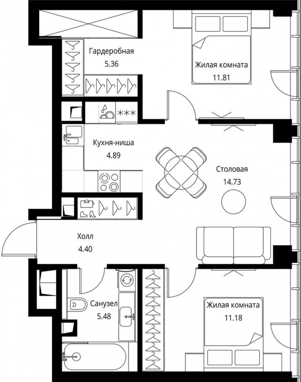 2-комнатная квартира с частичной отделкой, 57.85 м2, 20 этаж, сдача 3 квартал 2026 г., ЖК City Bay, корпус North Ocean 8 - объявление 2240466 - фото №1