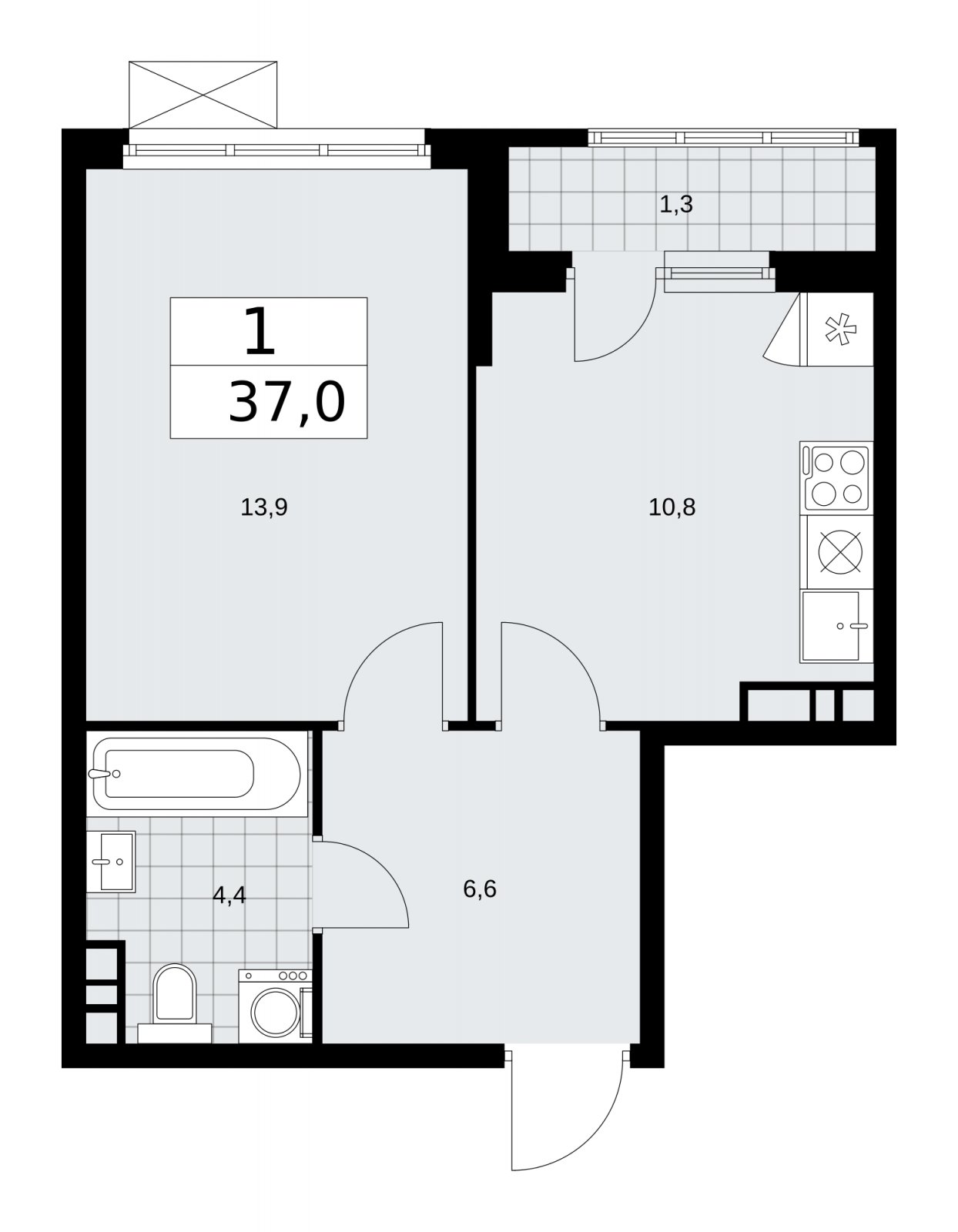 1-комнатная квартира без отделки, 37 м2, 8 этаж, сдача 1 квартал 2026 г., ЖК Прокшино, корпус 11.2.1 - объявление 2269864 - фото №1