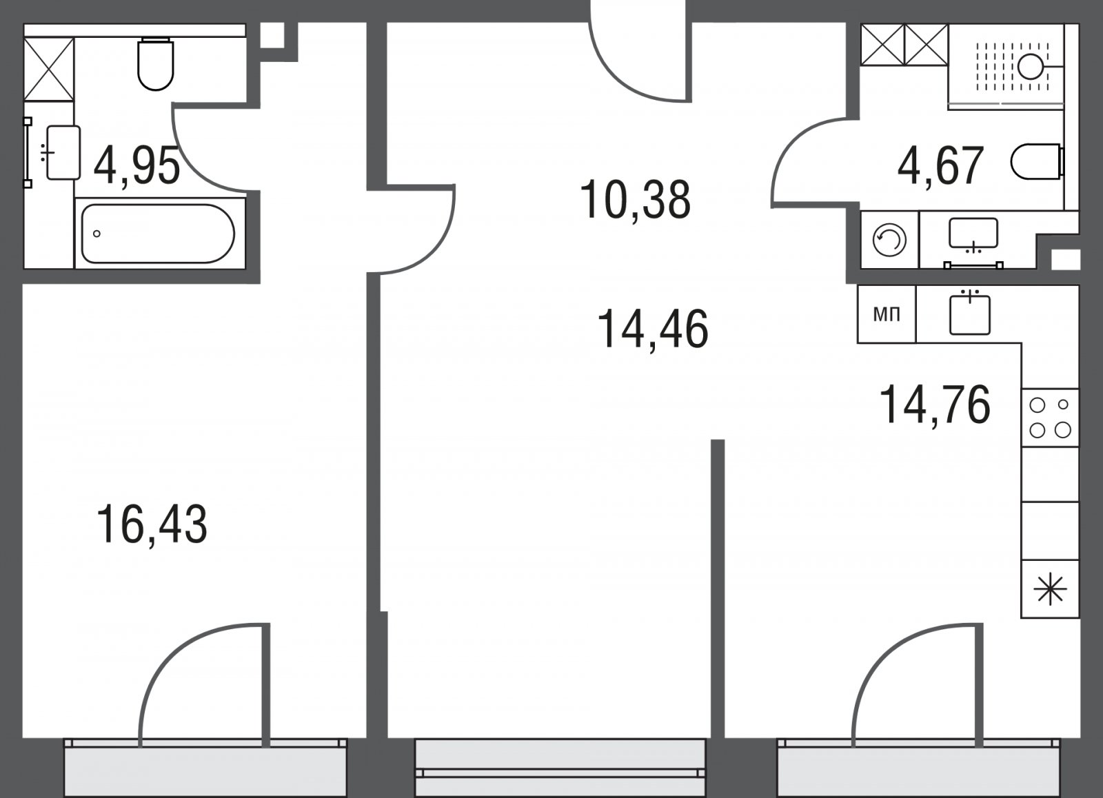 2-комнатная квартира без отделки, 65.65 м2, 19 этаж, сдача 3 квартал 2023 г., ЖК AFI Park Воронцовский, корпус 1 - объявление 2018772 - фото №1