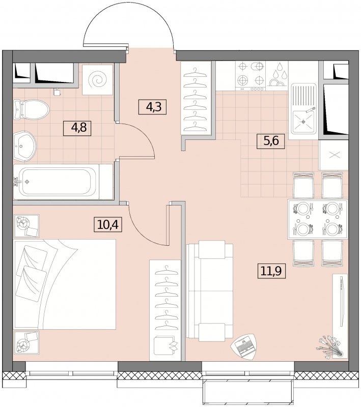 2-комнатная квартира (евро) без отделки, 37 м2, 28 этаж, сдача 2 квартал 2022 г., ЖК Вестердам, корпус 4 - объявление 1283917 - фото №1