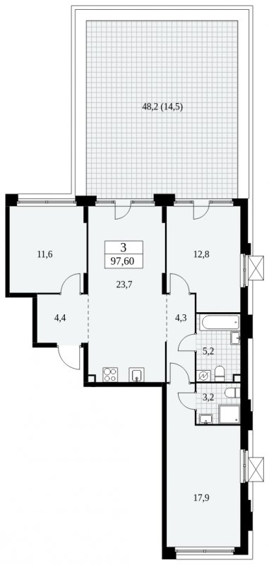 3-комнатная квартира без отделки, 97.6 м2, 2 этаж, сдача 4 квартал 2024 г., ЖК Скандинавия, корпус 2.27.3 - объявление 1840453 - фото №1