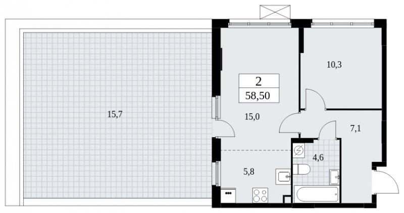 2-комнатная квартира (евро) без отделки, 58.5 м2, 2 этаж, сдача 4 квартал 2024 г., ЖК Скандинавия, корпус 35.2.3 - объявление 1841205 - фото №1