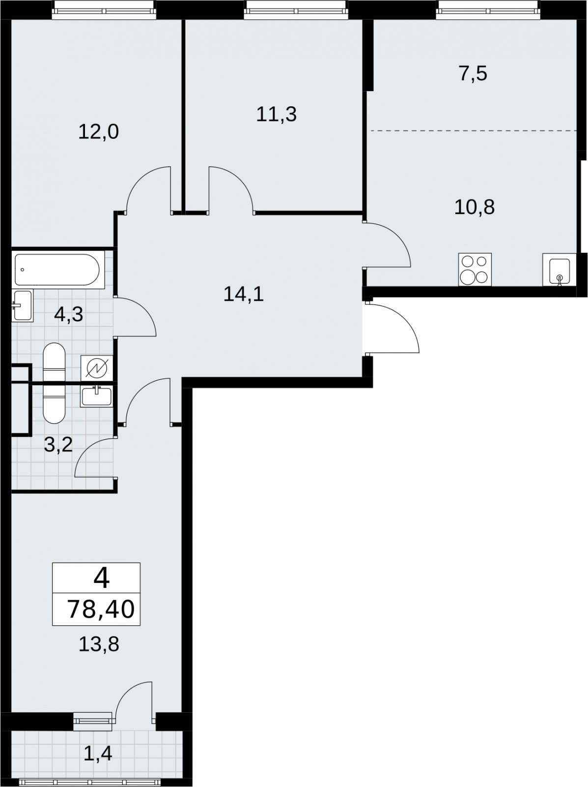 4-комнатная квартира (евро) с полной отделкой, 78.4 м2, 5 этаж, сдача 4 квартал 2026 г., ЖК Родные кварталы, корпус 1.2 - объявление 2317773 - фото №1