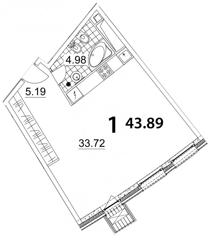 Студия без отделки, 43.89 м2, 20 этаж, дом сдан, ЖК Апарт-комплекс Nakhimov, корпус 1 - объявление 2002636 - фото №1