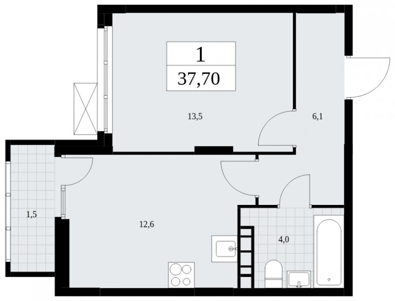 1-комнатная квартира с частичной отделкой, 37.7 м2, 6 этаж, сдача 4 квартал 2024 г., ЖК Скандинавия, корпус 35.1.2 - объявление 1779463 - фото №1