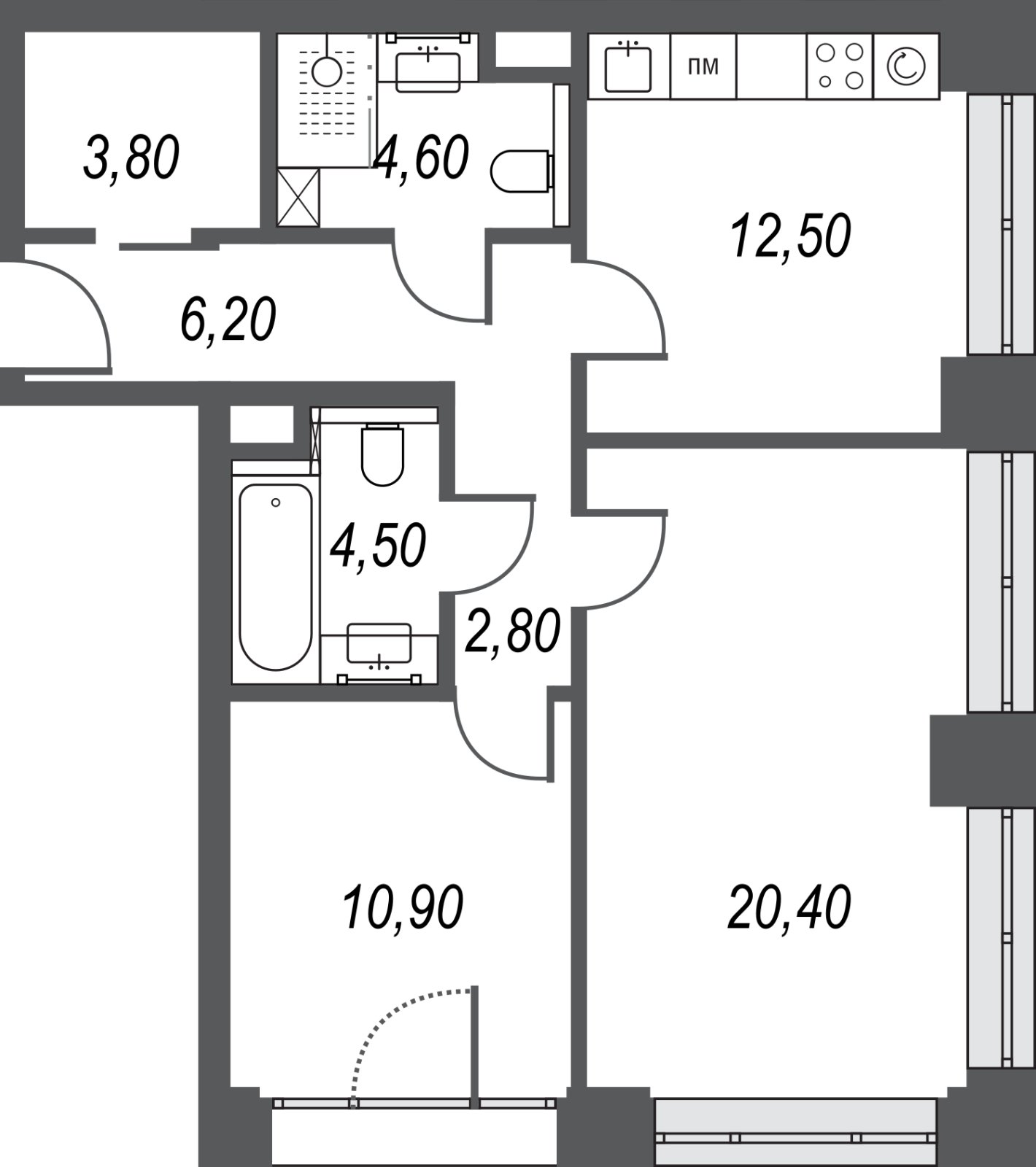 2-комнатная квартира без отделки, 65.7 м2, 8 этаж, дом сдан, ЖК AFI Park Воронцовский, корпус 5 - объявление 2397094 - фото №1