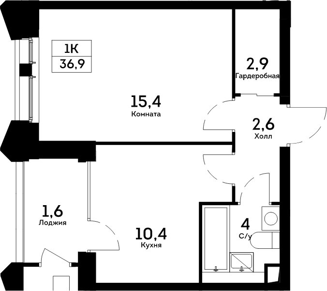 1-комнатная квартира 36.9 м2, 7 этаж, дом сдан, ЖК Квартал на набережной NOW, корпус 1.2 - объявление 2062510 - фото №1