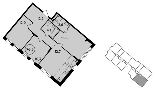 4-комнатная квартира (евро) с частичной отделкой, 76.5 м2, 2 этаж, сдача 2 квартал 2023 г., ЖК Прокшино, корпус 3.2 - объявление 1410889 - фото №1