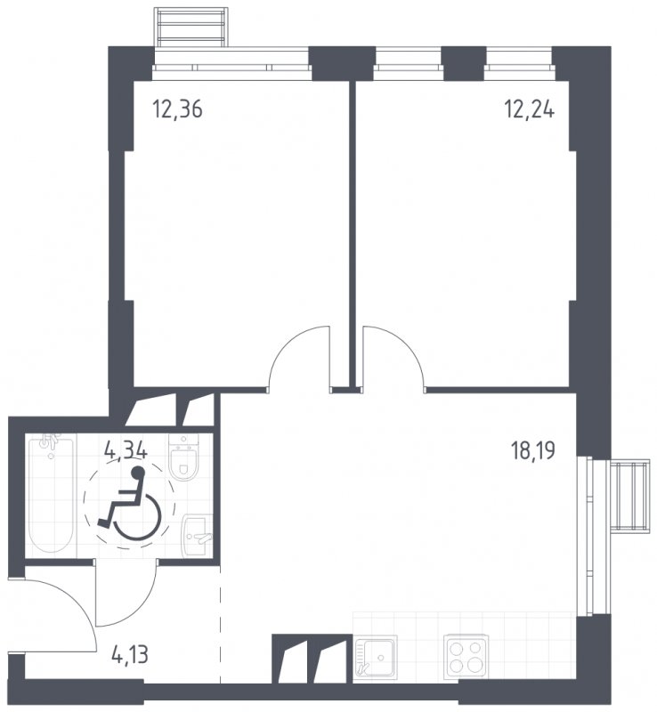 2-комнатная квартира с полной отделкой, 51.26 м2, 8 этаж, сдача 2 квартал 2023 г., ЖК Квартал Спутник, корпус 14 - объявление 1614951 - фото №1