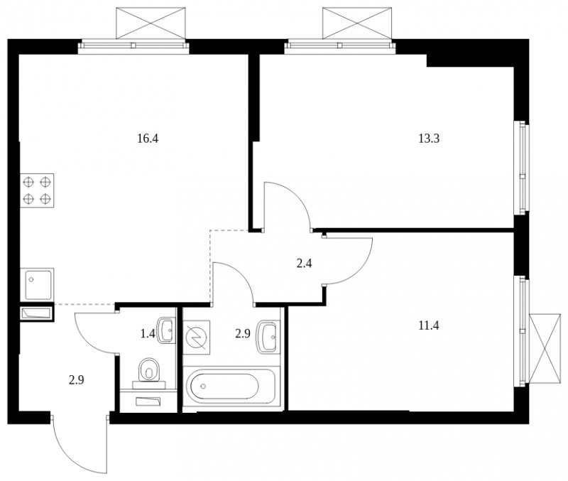 2-комнатная квартира с полной отделкой, 50.7 м2, 10 этаж, сдача 1 квартал 2025 г., ЖК Бунинские луга, корпус 3.8.1 - объявление 1850047 - фото №1