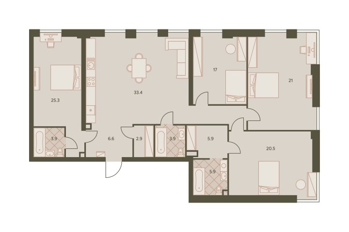 5-комнатная квартира (евро) без отделки, 147.4 м2, 41 этаж, дом сдан, ЖК Eniteo, корпус 2 - объявление 2326767 - фото №1