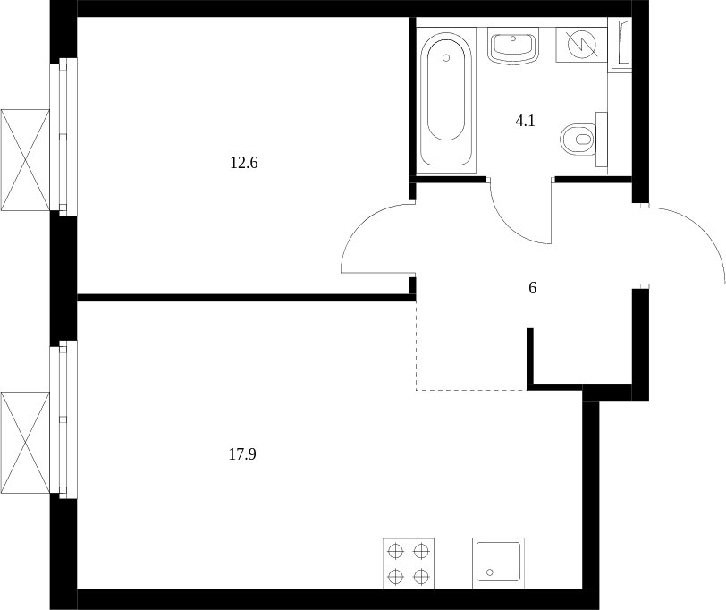 1-комнатная квартира с полной отделкой, 40.6 м2, 29 этаж, сдача 1 квартал 2024 г., ЖК Полярная 25, корпус 2.3 - объявление 1996777 - фото №1