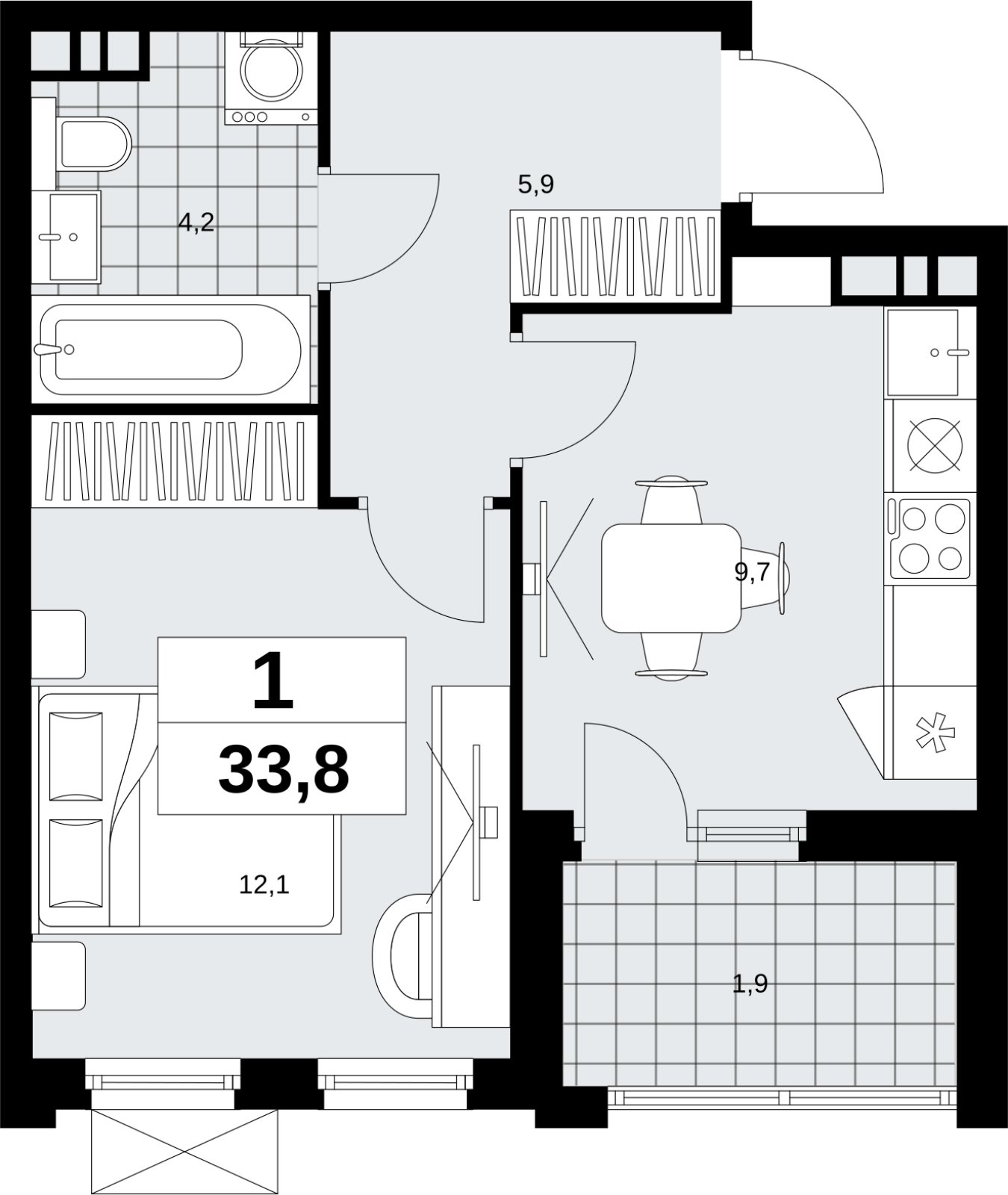 1-комнатная квартира без отделки, 33.8 м2, 10 этаж, сдача 4 квартал 2026 г., ЖК Скандинавия, корпус 2.18.2.6 - объявление 2351786 - фото №1