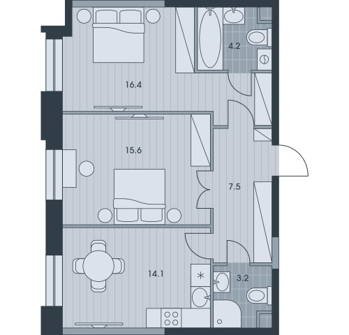 2-комнатная квартира без отделки, 60.9 м2, 27 этаж, дом сдан, ЖК EVER, корпус 2 - объявление 2331688 - фото №1