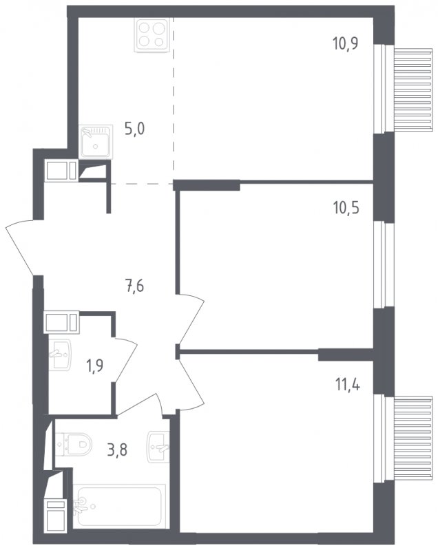 3-комнатная квартира с полной отделкой, 51.1 м2, 17 этаж, сдача 2 квартал 2024 г., ЖК Мытищи Парк, корпус 3 - объявление 1822123 - фото №1