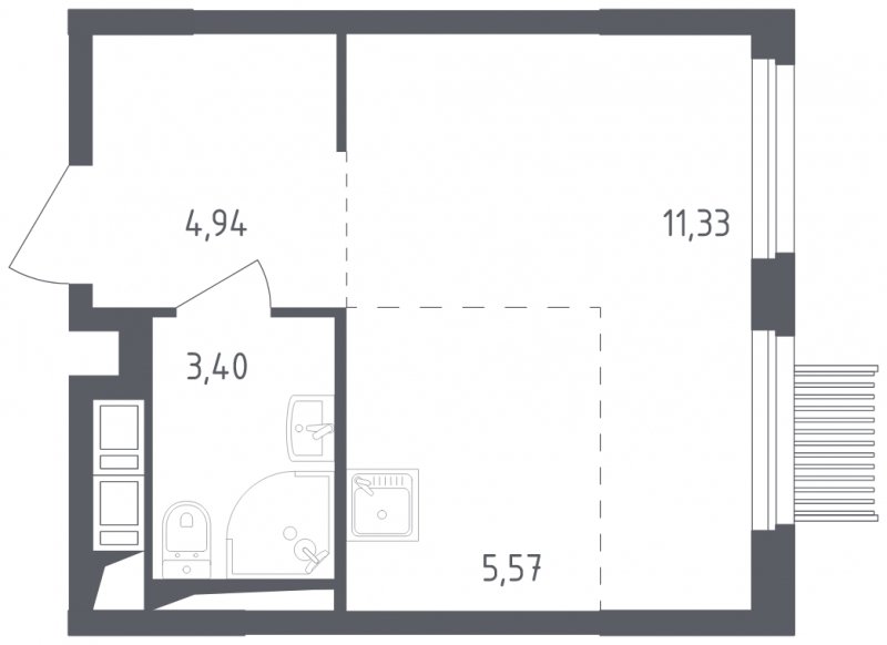 1-комнатная квартира с полной отделкой, 25.24 м2, 13 этаж, сдача 2 квартал 2023 г., ЖК Мытищи Парк, корпус 1 - объявление 1460398 - фото №1
