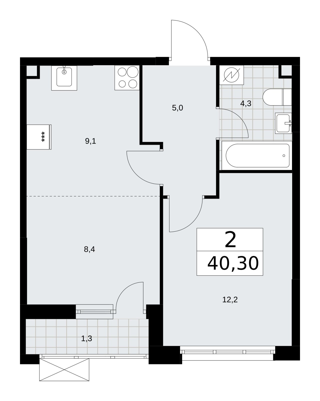 2-комнатная квартира (евро) без отделки, 40.3 м2, 2 этаж, сдача 3 квартал 2025 г., ЖК Скандинавия, корпус 28.1 - объявление 2201779 - фото №1