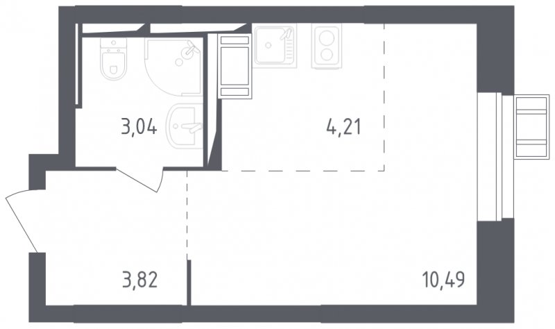 1-комнатная квартира с полной отделкой, 21.56 м2, 7 этаж, сдача 3 квартал 2023 г., ЖК Томилино Парк, корпус 4.1 - объявление 1756756 - фото №1
