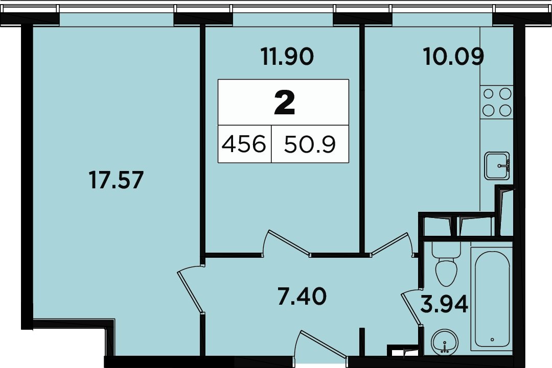 2-комнатные апартаменты 49.2 м2, 17 этаж, дом сдан, ЖК Легендарный Квартал на Березовой  аллее, корпус 3 - объявление 2335700 - фото №1