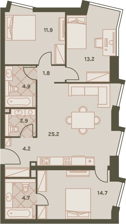 4-комнатная квартира без отделки, 83.8 м2, 31 этаж, сдача 3 квартал 2023 г., ЖК Eniteo, корпус 1 - объявление 2259023 - фото №1