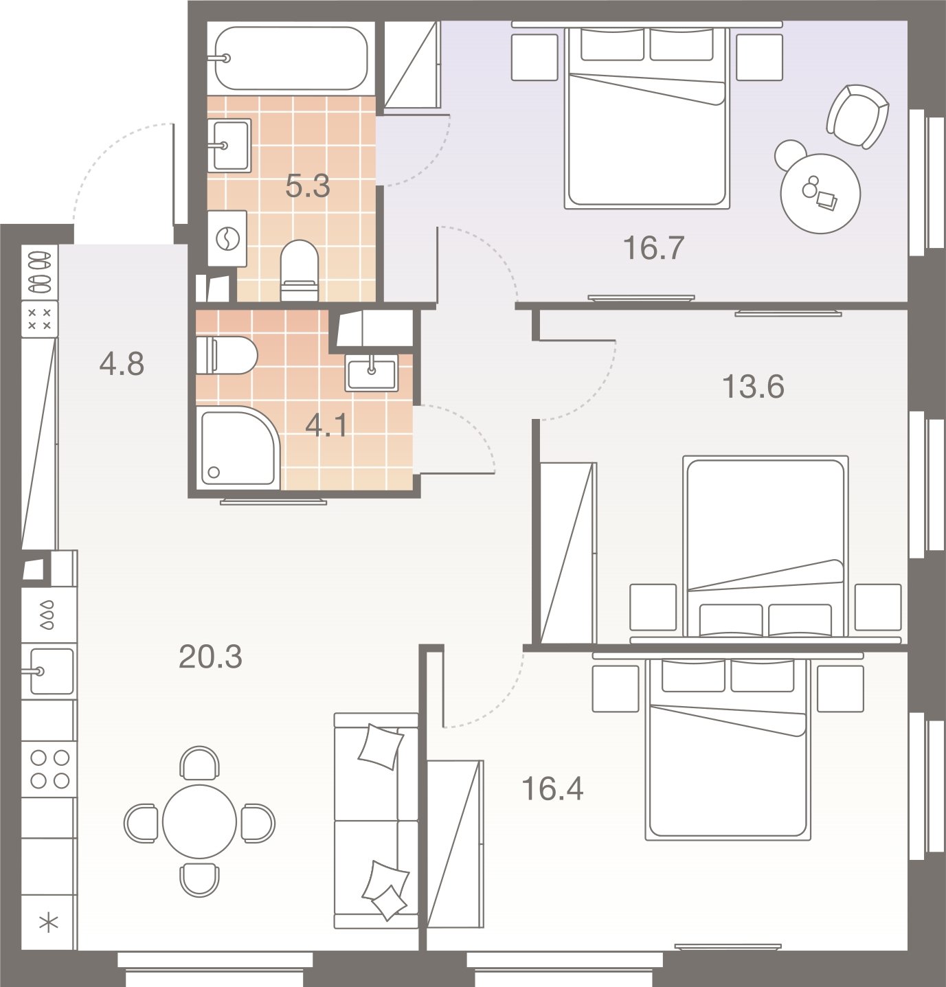 4-комнатная квартира без отделки, 85.5 м2, 26 этаж, сдача 1 квартал 2026 г., ЖК Twelve, корпус 3 - объявление 2372464 - фото №1