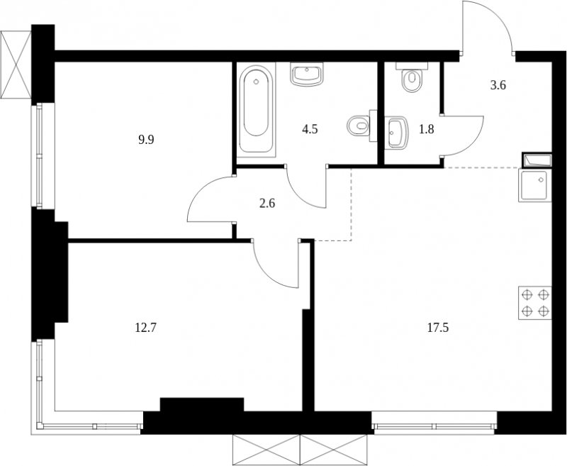 2-комнатная квартира без отделки, 52.6 м2, 2 этаж, сдача 4 квартал 2023 г., ЖК Holland park, корпус 11 - объявление 1973698 - фото №1