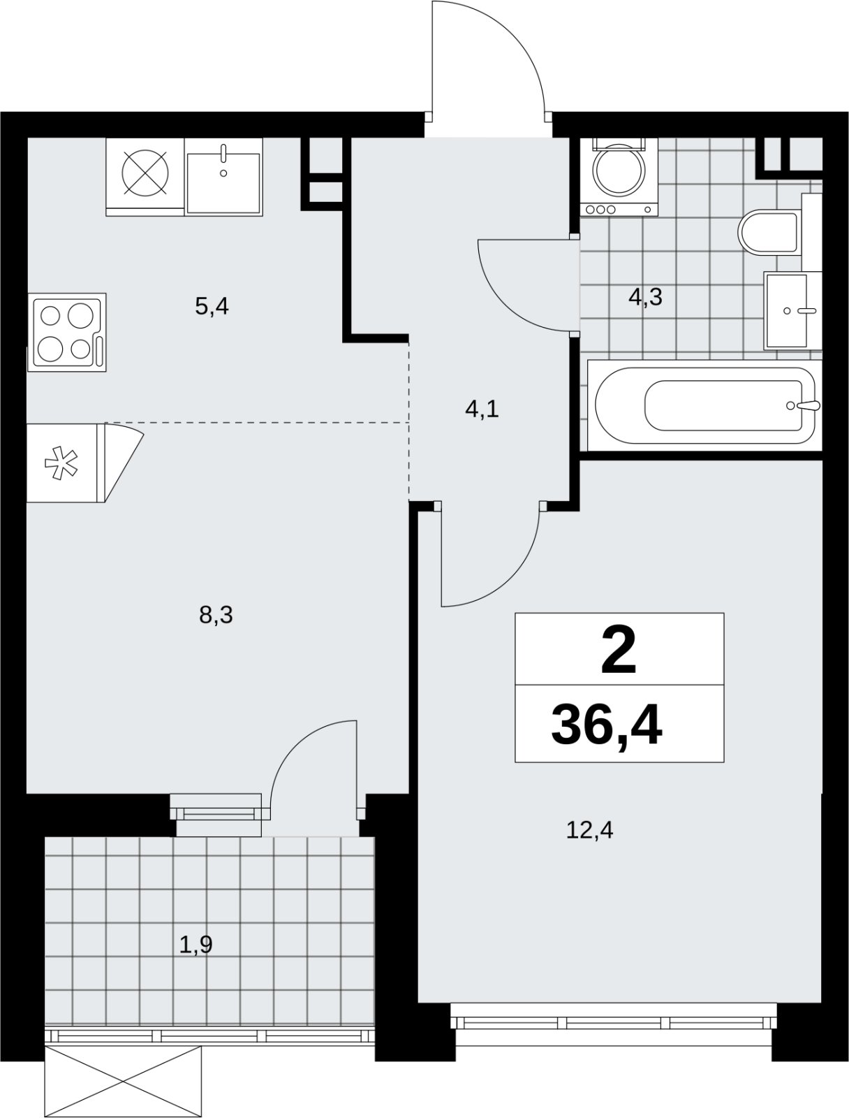 2-комнатная квартира (евро) с полной отделкой, 36.4 м2, 3 этаж, сдача 1 квартал 2027 г., ЖК Скандинавия, корпус 2.18.2.3 - объявление 2351330 - фото №1