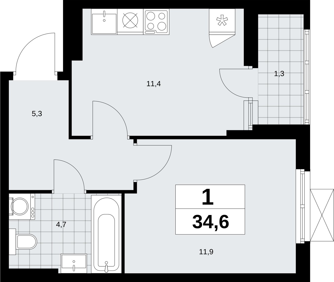 1-комнатная квартира с полной отделкой, 34.6 м2, 10 этаж, сдача 3 квартал 2026 г., ЖК Дзен-кварталы, корпус 6.1.4 - объявление 2328220 - фото №1