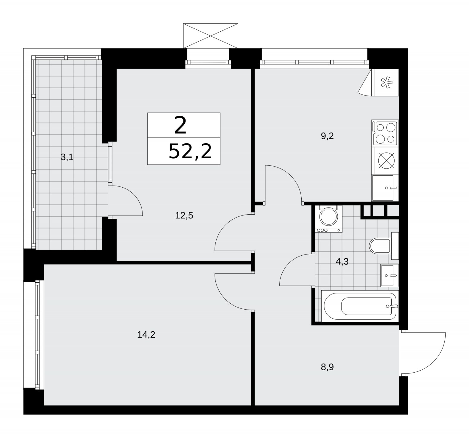 2-комнатная квартира без отделки, 52.2 м2, 4 этаж, сдача 1 квартал 2026 г., ЖК Деснаречье, корпус 4.3 - объявление 2263862 - фото №1