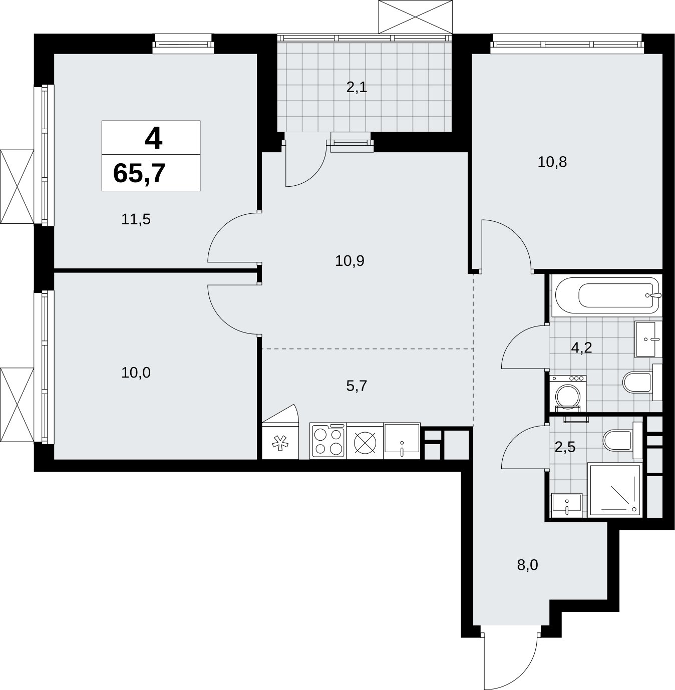4-комнатная квартира (евро) без отделки, 65.7 м2, 5 этаж, сдача 4 квартал 2026 г., ЖК Скандинавия, корпус 2.18.1.2 - объявление 2350649 - фото №1