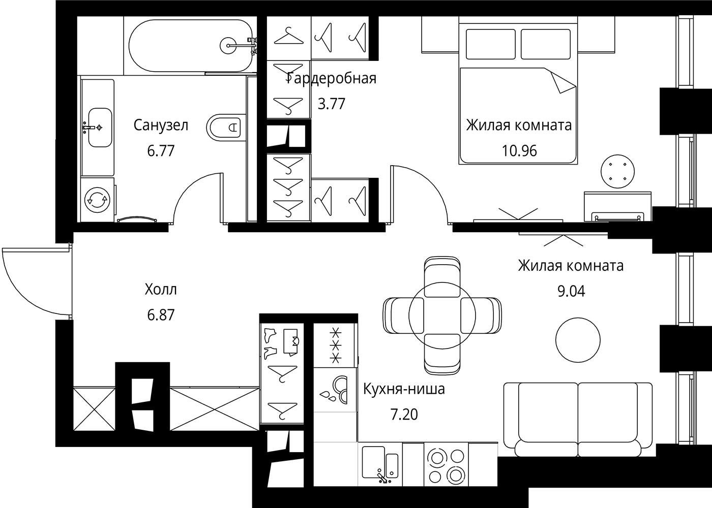 1-комнатная квартира с частичной отделкой, 45 м2, 50 этаж, сдача 3 квартал 2026 г., ЖК City Bay, корпус North Ocean 7 - объявление 2277725 - фото №1