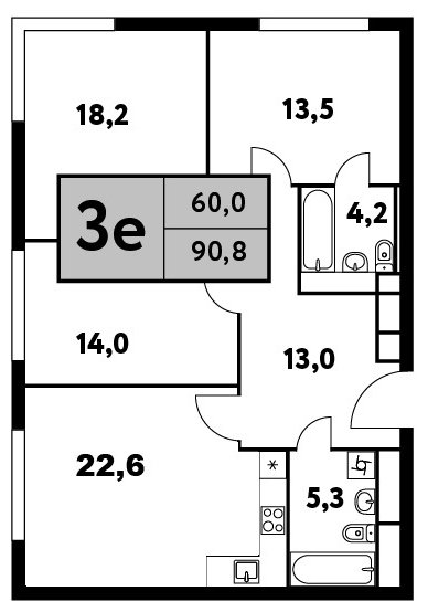 3-комнатная квартира без отделки, 90.8 м2, 34 этаж, сдача 4 квартал 2023 г., ЖК Фестиваль Парк - 2, корпус 24.3 - объявление 1660836 - фото №1
