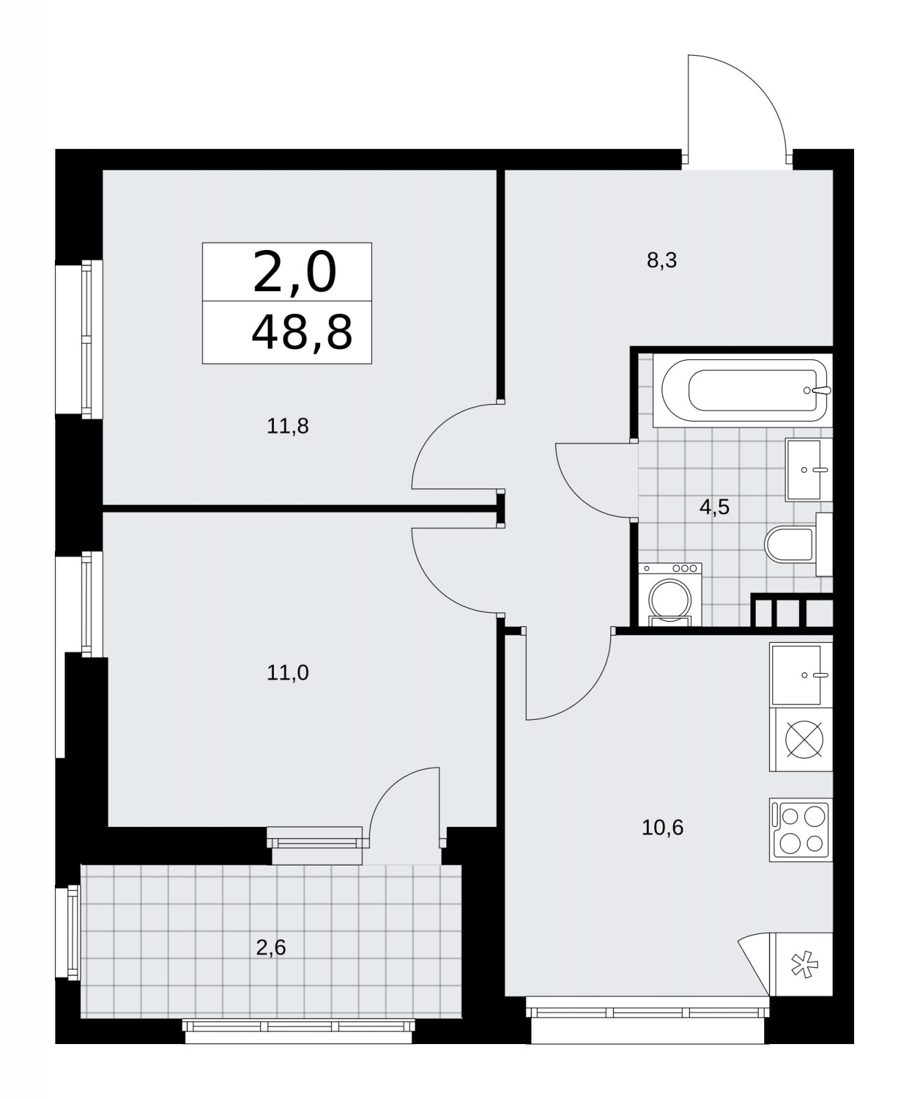 2-комнатная квартира без отделки, 48.8 м2, 3 этаж, сдача 1 квартал 2026 г., ЖК Дзен-кварталы, корпус 3.1 - объявление 2240716 - фото №1