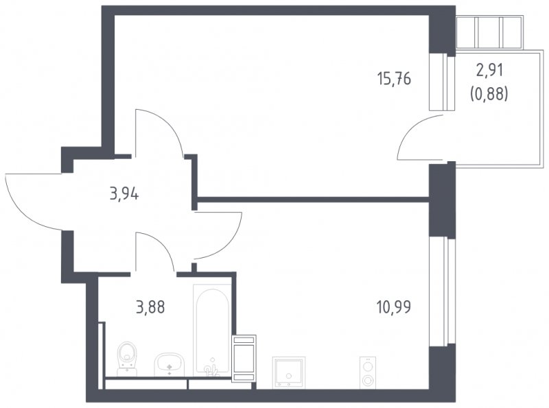 1-комнатная квартира с полной отделкой, 35.45 м2, 8 этаж, сдача 1 квартал 2025 г., ЖК Алхимово, корпус 9 - объявление 1953318 - фото №1