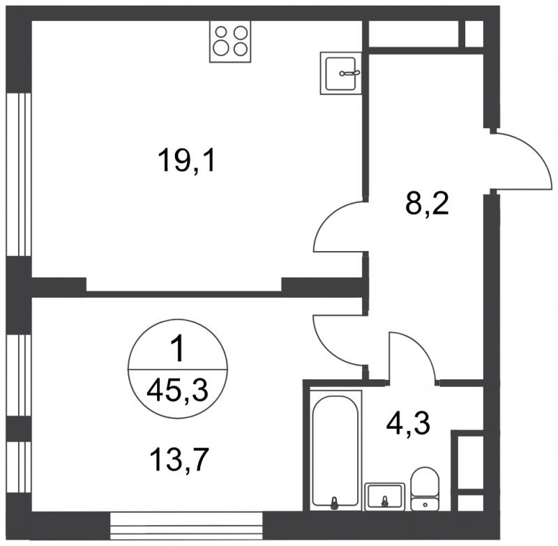 1-комнатная квартира с полной отделкой, 45.3 м2, 8 этаж, сдача 3 квартал 2025 г., ЖК город-парк Переделкино Ближнее, корпус 17-3 - объявление 1951722 - фото №1