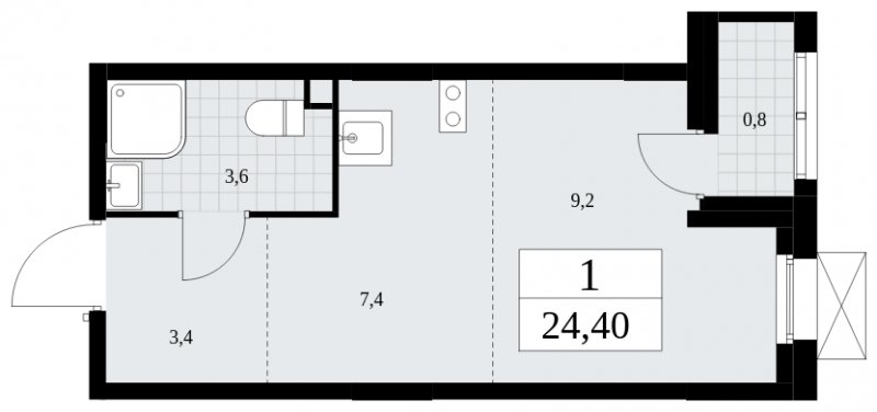1-комнатная квартира с полной отделкой, 24.4 м2, 2 этаж, сдача 4 квартал 2024 г., ЖК Скандинавия, корпус 35.1.2 - объявление 1779430 - фото №1