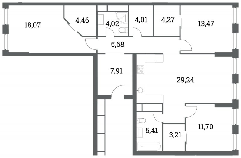 3-комнатная квартира без отделки, 111.45 м2, 8 этаж, сдача 4 квартал 2022 г., ЖК Headliner, корпус 6 - объявление 1285034 - фото №1