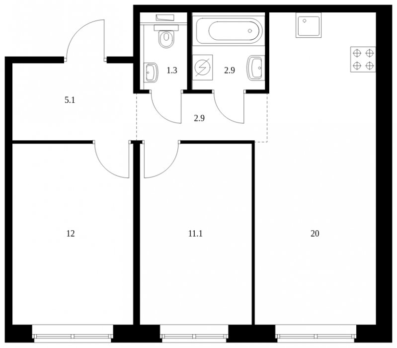 2-комнатная квартира с полной отделкой, 55.3 м2, 1 этаж, сдача 3 квартал 2023 г., ЖК Ильинские Луга, корпус 14 - объявление 1633832 - фото №1