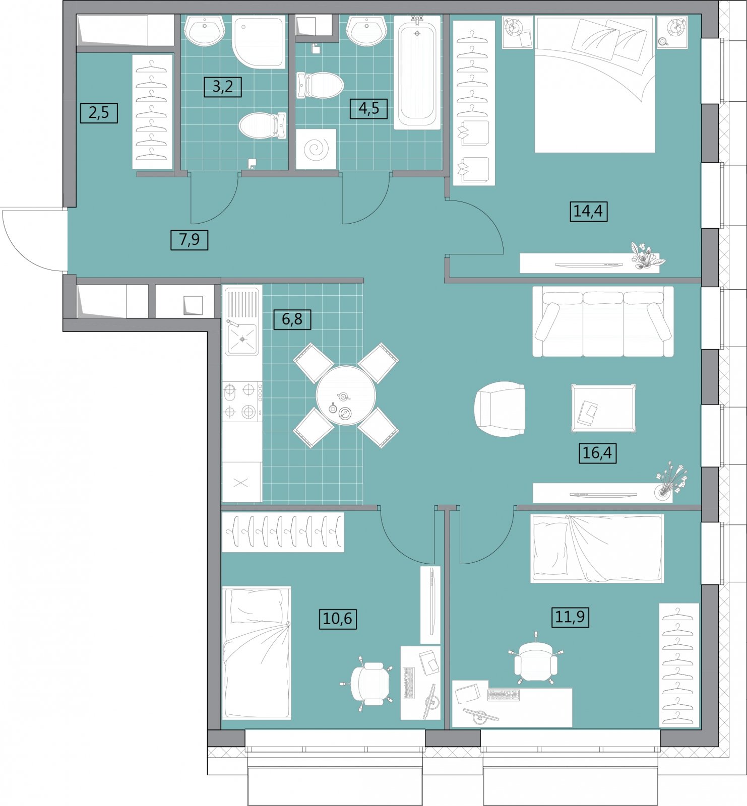3-комнатная квартира с полной отделкой, 79.5 м2, 24 этаж, дом сдан, ЖК Вестердам, корпус 3 - объявление 2176888 - фото №1