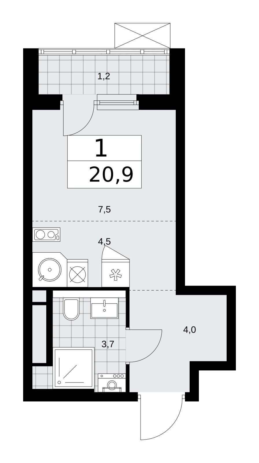 Студия с частичной отделкой, 20.9 м2, 10 этаж, сдача 2 квартал 2026 г., ЖК Прокшино, корпус 11.2.3 - объявление 2270458 - фото №1